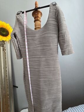 Poof! Taupe Textured Midi Dress